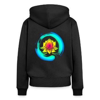 Enso Zen Circle Lotus Blossom Meditation Japan Yoga - Women's Premium Organic Zip Hoodie - black - Back - Julia (174cm)