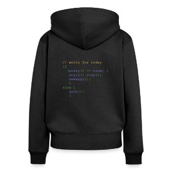 php code don' t worry be happy nerdshirt - Women's Premium Organic Zip Hoodie - black - Back - Julia (174cm)