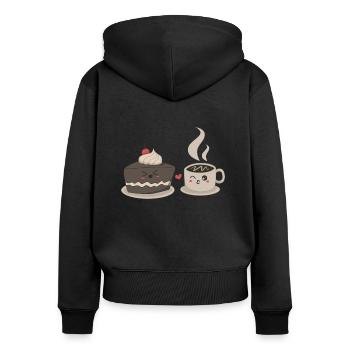 Coffee and Cake In Love Gift Kawaii Love - Women's Premium Organic Zip Hoodie - black - Back - Julia (174cm)