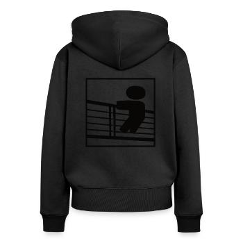 Zaungast, Geländer, Aussicht - Frauen Premium Bio Zip Hoodie - Schwarz - Hinten - Julia (174cm)