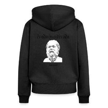 Sokrates: poule oida hoti ouden oida - Sweat à capuche zippé Premium bio Femme - noir - Dos - Julia (174cm)