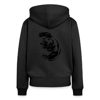 Wieso sind alle Bären immer so aggro? - Frauen Premium Bio Zip Hoodie - Schwarz - Hinten - Julia (174cm)