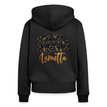 Lustiges Früher war mehr Lametta Party Geschenk - Frauen Premium Bio Zip Hoodie - Schwarz - Hinten - Julia (174cm)