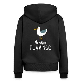 Nordsee Flamingo Möwe Geschenk - Frauen Premium Bio Zip Hoodie - Schwarz - Hinten - Julia (174cm)