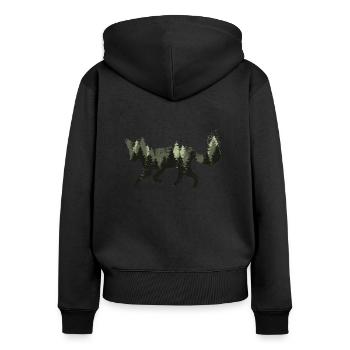 Fuchs Waldtier Bäume Wald Wildnis Silhouette - Frauen Premium Bio Zip Hoodie - Schwarz - Hinten - Julia (174cm)