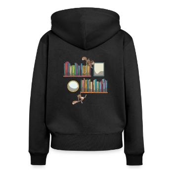Bücherregal Buch Bücher Eichhörnchen - Frauen Premium Bio Zip Hoodie - Schwarz - Hinten - Julia (174cm)