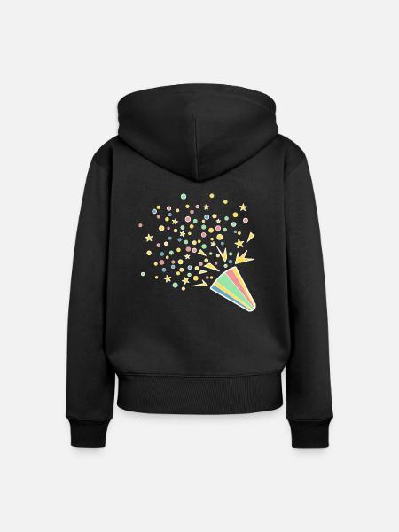 Festliches Konfetti-Horn - Frauen Premium Bio Zip Hoodie - Schwarz