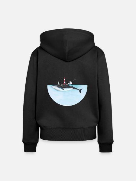 Leuchtturm-Wal - Frauen Premium Bio Zip Hoodie - Schwarz
