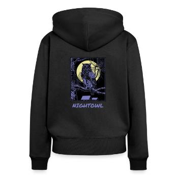Nightowl Nachteule - Frauen Premium Bio Zip Hoodie - Schwarz - Hinten - Julia (174cm)