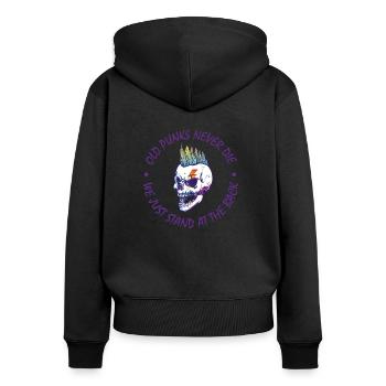 Old Punks never Die Punk Rock Punker Punks Geschen - Frauen Premium Bio Zip Hoodie - Schwarz - Hinten - Julia (174cm)