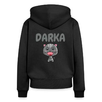 darka - Cadeau humour drôle touche pas à mon poste - Sweat à capuche zippé Premium bio Femme - noir - Dos - Julia (174cm)