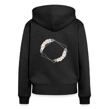 Fleurs géométriquement personnalisables - Sweat à capuche zippé Premium bio Femme - noir - Dos - Julia (174cm)