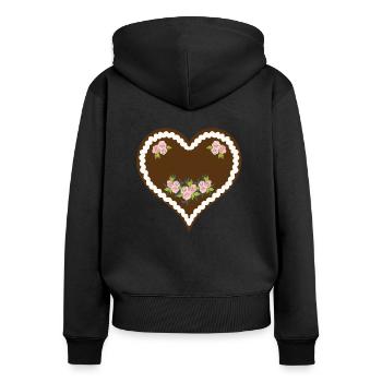 Coeur de pain d'épice vierge / PERSONNALISABLE - Sweat à capuche zippé Premium bio Femme - noir - Dos - Julia (174cm)