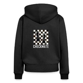 Checkmate - schachmatt - Frauen Premium Bio Zip Hoodie - Schwarz - Hinten - Julia (174cm)