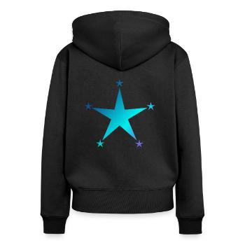 étoile bleue avec petites étoiles, étoile, étoiles - Sweat à capuche zippé Premium bio Femme - noir - Dos - Julia (174cm)