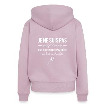 Je peux faire disparaître une boîte de chocolats - Sweat à capuche zippé Premium bio Femme - rose poudré - Dos - Julia (174cm)