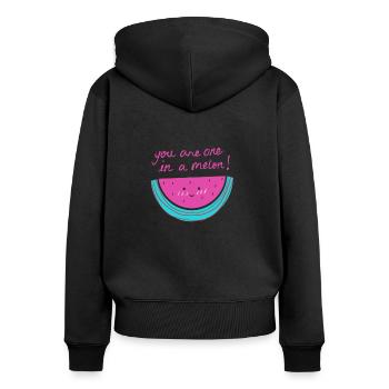 Wassermelone mit Satz - Frauen Premium Bio Zip Hoodie - Schwarz - Hinten - Julia (174cm)