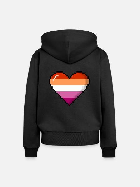 Lesbenstolz 8Bit Pixel Herz - Frauen Premium Bio Zip Hoodie - Schwarz
