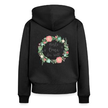 Beste Oma der Welt mit Blumen Blumenkranz - Sweat à capuche zippé Premium bio Femme - noir - Dos - Julia (174cm)
