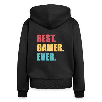 Gaming - Sweat à capuche zippé Premium bio Femme - noir - Dos - Julia (174cm)