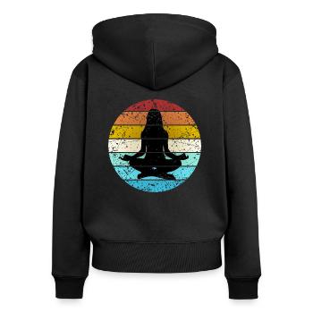 Retro Color Yoga Vintage Pilates - Frauen Premium Bio Zip Hoodie - Schwarz - Hinten - Julia (174cm)