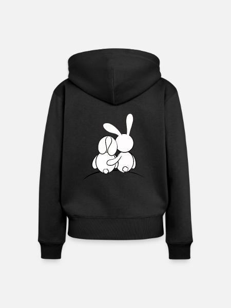 bunny love couple couple of rabbits - Women's Premium Organic Zip Hoodie - black