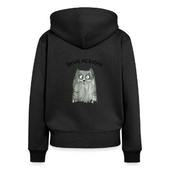Graue Katze - Spricht mit Katzen - Frauen Premium Bio Zip Hoodie - Schwarz - Hinten - Julia (174cm)