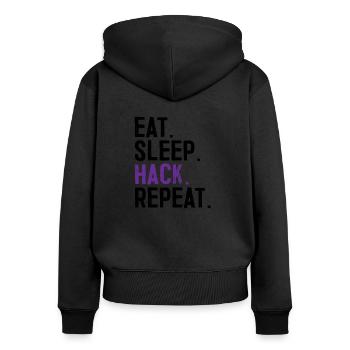 Eat Sleep Hack Repeat Hacker, spécialiste informatique - Sweat à capuche zippé Premium bio Femme - noir - Dos - Julia (174cm)