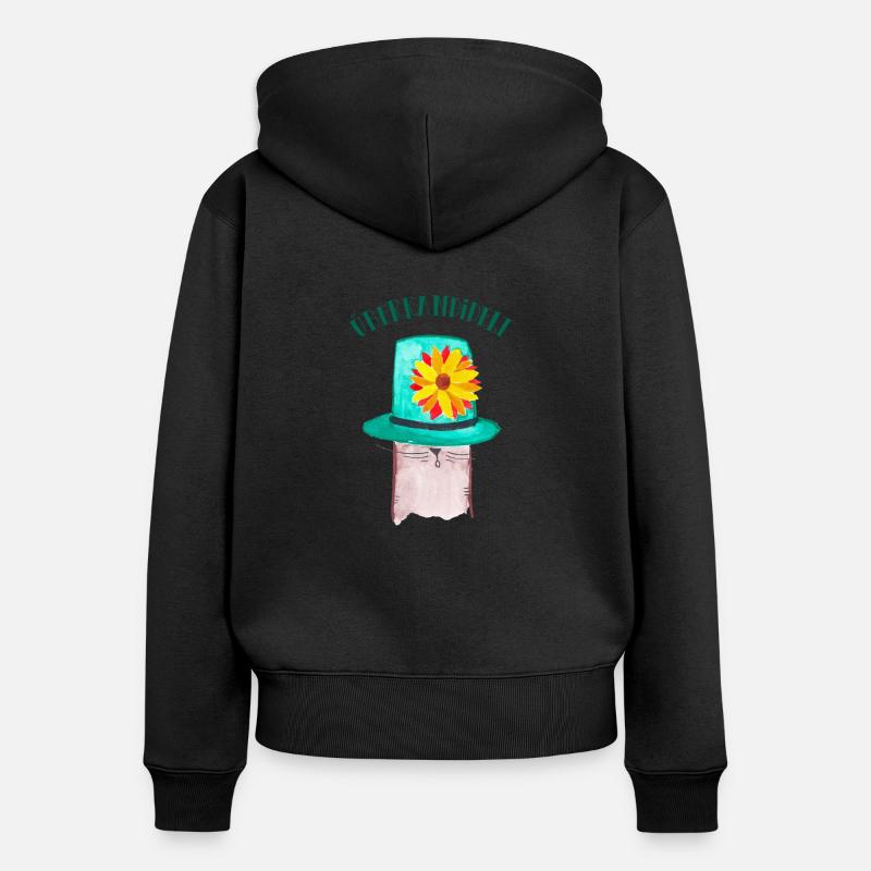 Katze mit Hut - ueberkandidelt - Frauen Premium Bio Zip Hoodie - Schwarz