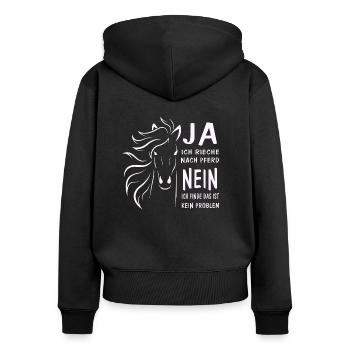 Ja ich rieche nach Pferd.. T-shirt Design - Frauen Premium Bio Zip Hoodie - Schwarz - Hinten - Julia (174cm)