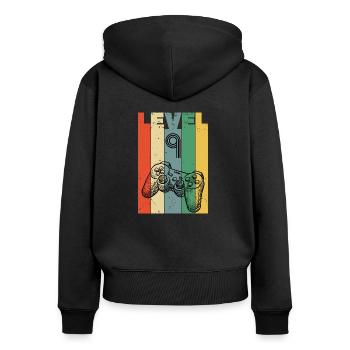 Pari cadeau joueur de niveau 9 - Sweat à capuche zippé Premium bio Femme - noir - Dos - Julia (174cm)