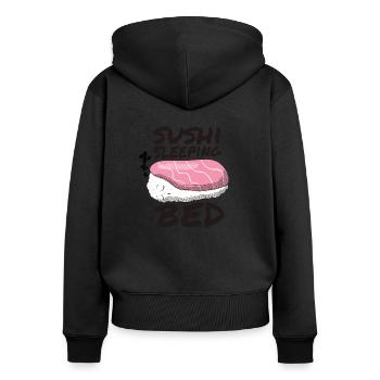 sushi endormi, sommeil, japon, japonais, nourriture, anime - Sweat à capuche zippé Premium bio Femme - noir - Dos - Julia (174cm)
