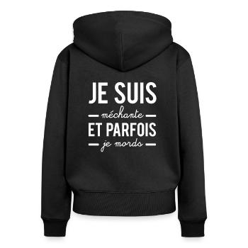 Je suis méchante et parfois je mords - Sweat à capuche zippé Premium bio Femme - noir - Dos - Julia (174cm)