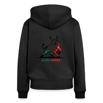 ALEFA BAREA - Frauen Premium Bio Zip Hoodie - Schwarz - Hinten - Julia (174cm)