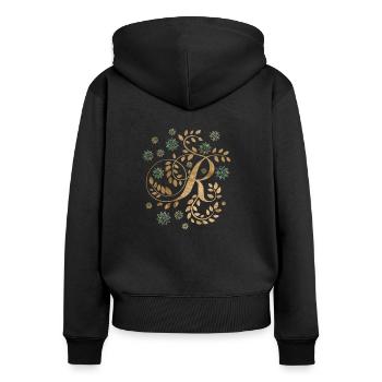 Luxury Golden Calligraphy Monogram with letter R - Women's Premium Organic Zip Hoodie - black - Back - Julia (174cm)