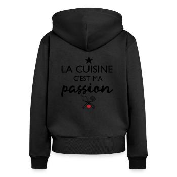 La Cuisine c'est ma Passion - Cadeau Humour - Sweat à capuche zippé Premium bio Femme - noir - Dos - Julia (174cm)