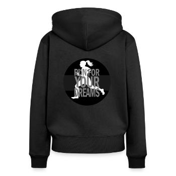 Run for your dream jogging Spruch - Frauen Premium Bio Zip Hoodie - Schwarz - Hinten - Julia (174cm)