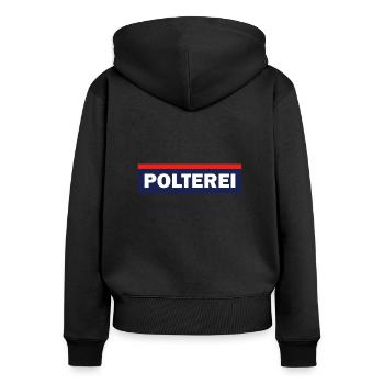 Polterei Geschenk Österreich Lederhose - Frauen Premium Bio Zip Hoodie - Schwarz - Hinten - Julia (174cm)