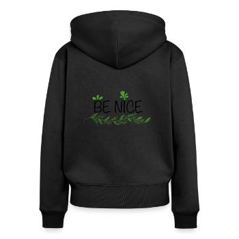 Soyez gentil lettrage blanc / vert - Sweat à capuche zippé Premium bio Femme - noir - Dos - Julia (174cm)