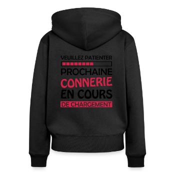 Veuillez Patienter Prochaine connerie en cours - Sweat à capuche zippé Premium bio Femme - noir - Dos - Julia (174cm)