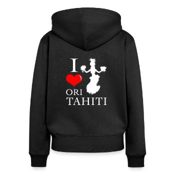 I love Ori Tahiti - Sweat à capuche zippé Premium bio Femme - noir - Dos - Julia (174cm)