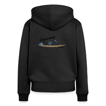 Dessin Montagne VIGNEMALE et altitude - Sweat à capuche zippé Premium bio Femme - noir - Dos - Julia (174cm)