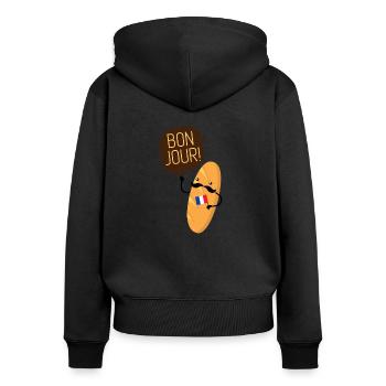 Bon Jour Baguette France French - Sweat à capuche zippé Premium bio Femme - noir - Dos - Julia (174cm)