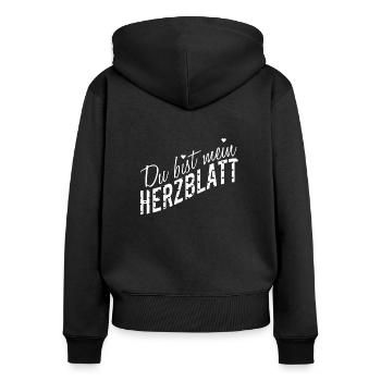 DU BIST MEIN HERZBLATT - Frauen Premium Bio Zip Hoodie - Schwarz - Hinten - Julia (174cm)