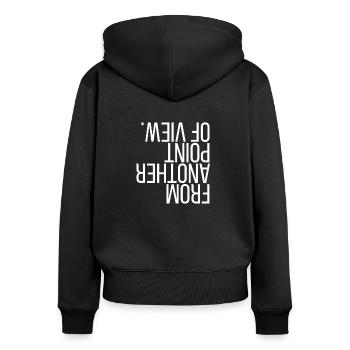 From another point of view. - Frauen Premium Bio Zip Hoodie - Schwarz - Hinten - Julia (174cm)