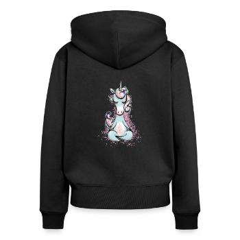 Unicorn - Frauen Premium Bio Zip Hoodie - Schwarz - Hinten - Julia (174cm)