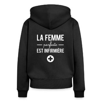 La femme parfaite est infirmière - Sweat à capuche zippé Premium bio Femme - noir - Dos - Julia (174cm)