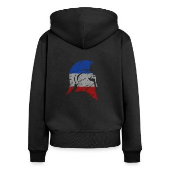 Spartanischer Helm blau weiß rot Frankreich Spartan - Frauen Premium Bio Zip Hoodie - Schwarz - Hinten - Julia (174cm)