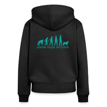 Border Collie Evolution - Frauen Premium Bio Zip Hoodie - Schwarz - Hinten - Julia (174cm)