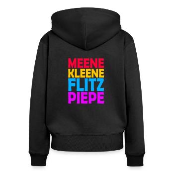 MEENE KLEENE FLITZPIEPE PRIDE - Frauen Premium Bio Zip Hoodie - Schwarz - Hinten - Julia (174cm)